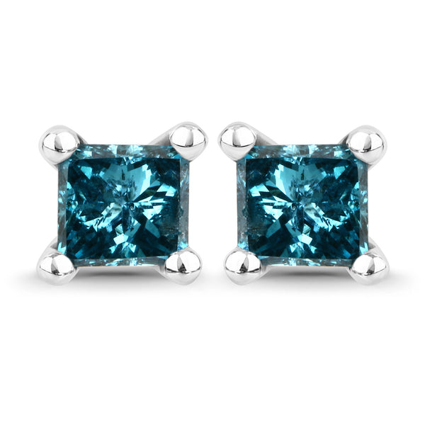 0.58 Carat Genuine Blue Diamond 14K White Gold Earrings (I1-I2)