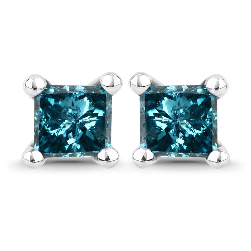 0.58 Carat Genuine Blue Diamond 14K White Gold Earrings (I1-I2)