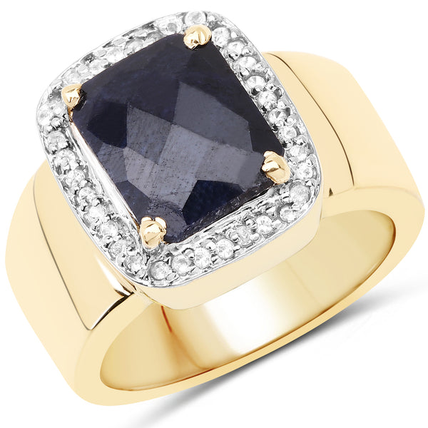 14K Yellow Gold Plated 4.07 Carat Dyed Sapphire and White Topaz .925 Sterling Silver Ring