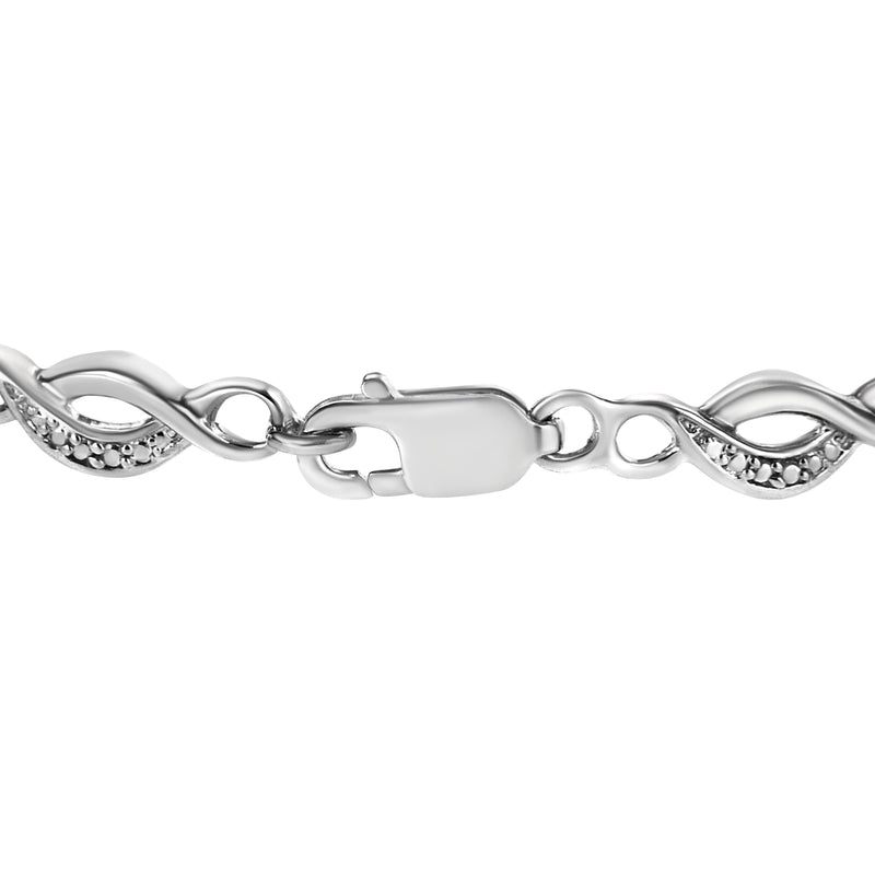 .925 Sterling Silver Prong Set Diamond Accent Curved Spiral Link Bracelet (I-J Color, I3 Clarity) - 7.25"