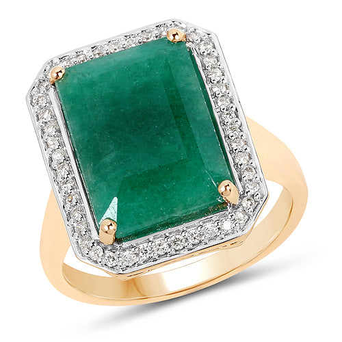 6.23 Carat Dyed Emerald and White Diamond 14K Yellow Gold Ring