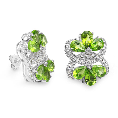 8.77 Carat Genuine Peridot & White Topaz .925 Sterling Silver Earrings