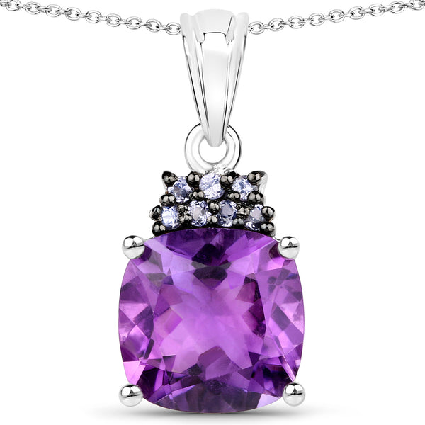 6.10 Carat Genuine Amethyst and Tanzanite .925 Sterling Silver Pendant