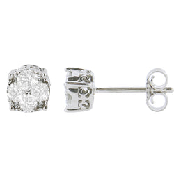 .925 Sterling Silver 1/2 cttw Prong Set Round-Cut Diamond Cluster Stud Earring (I-J Color, I2-I3 Clarity)