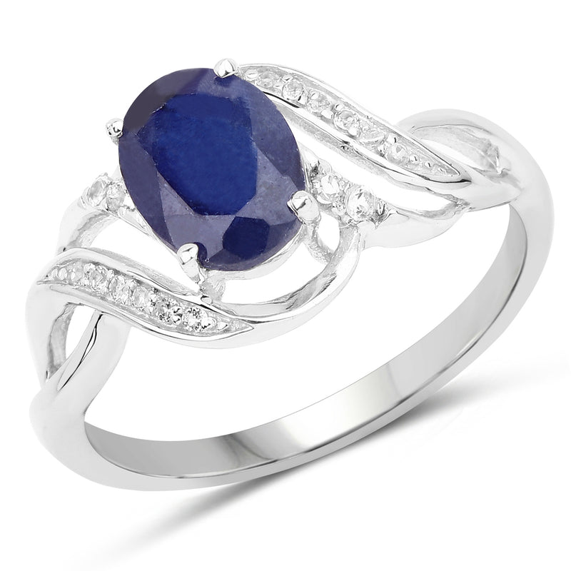 1.72 Carat Genuine Glass Filled Sapphire and White Topaz .925 Sterling Silver Ring