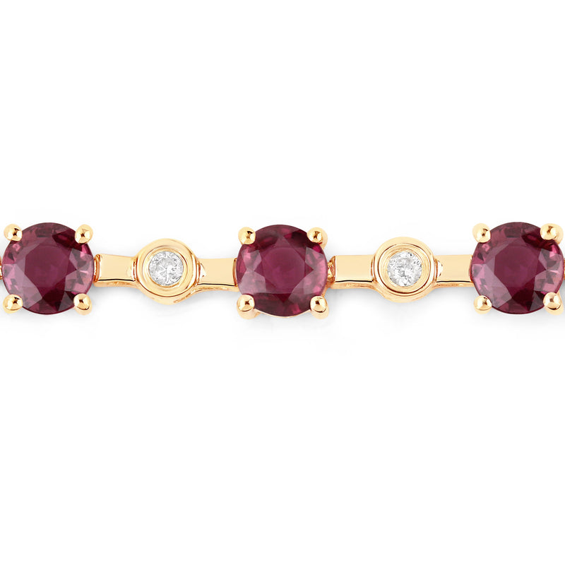 4.88 Carat Genuine Ruby and White Diamond 14K Yellow Gold Bracelet