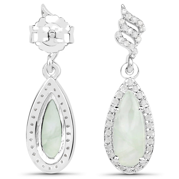 3.25 Carat Genuine Prehnite and White Topaz .925 Sterling Silver Earrings