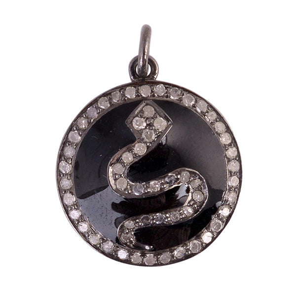 Pave Diamond 925 Silver Snake Design Enamel Pendant Jewelry