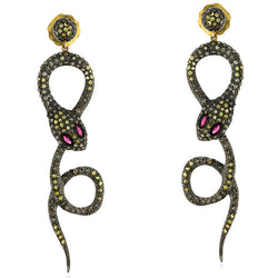Diamond Ruby Sapphire Snake Design Dangle Earrings 14k Gold Silver Jewelry