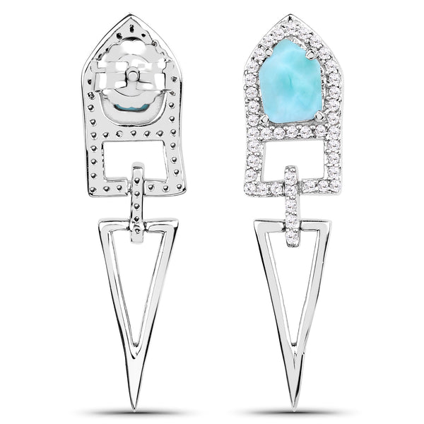 1.45 Carat Genuine Amazonite and White Topaz .925 Sterling Silver Earrings