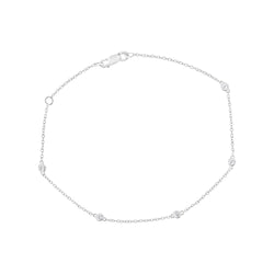 .925 Sterling Silver 1/4 cttw Bezel Set Round-Cut Diamond 5 Station Strand Bracelet (I-J Color, I2-I3 Clarity) - Size 7.25"