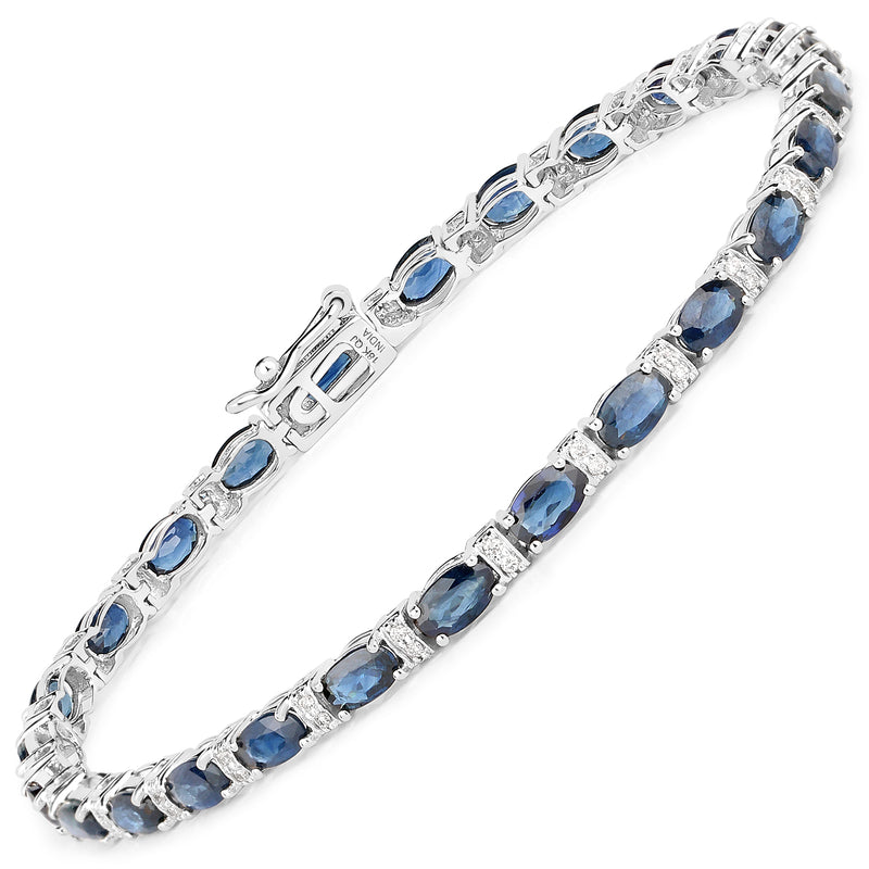 18K White Gold 8.07 Carat Genuine Blue Sapphire and White Diamond Bracelet