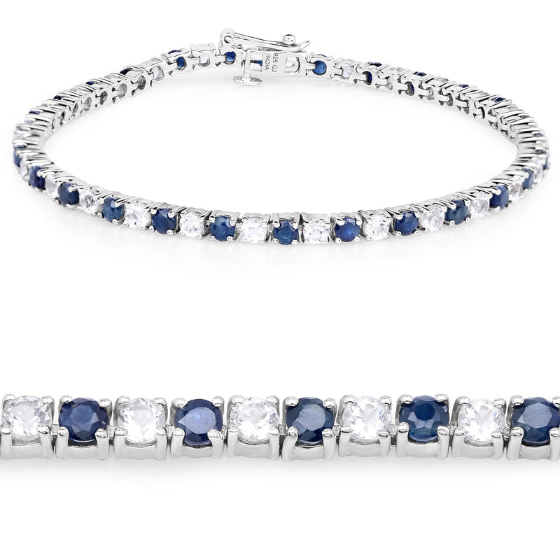 6.87 ct. t.w. Blue Sapphire and White Topaz Bracelet in Sterling Silver