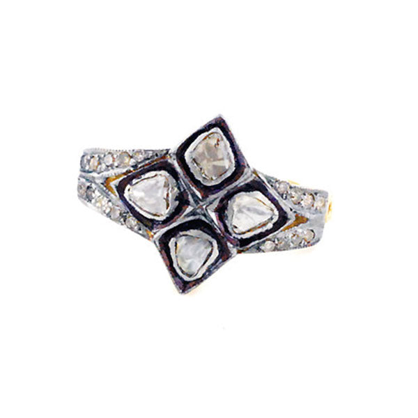 0.48ct Rose Cut Diamond 14kt Solid Gold Ring .925 Sterling Silver Women Jewelry
