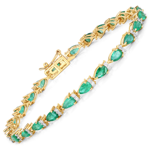 4.65 Carat Genuine Zambian Emerald and White Diamond 14K Yellow Gold Bracelet