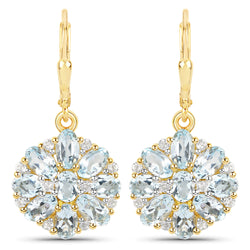 18K Yellow Gold Plated 4.58 Carat Genuine Blue Topaz and White Topaz .925 Sterling Silver Earrings