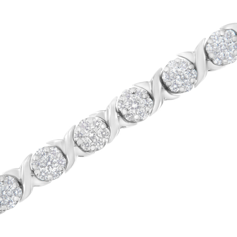 14K White Gold 4 7/8 Cttw Round Brilliant-Cut Diamond Round Cluster & X-Link 7" Tennis Bracelet (I-J Color, SI2-I1 Clarity)