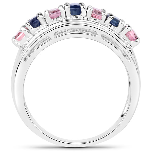 1.40 Carat Genuine Pink Sapphire and Blue Sapphire .925 Sterling Silver Ring