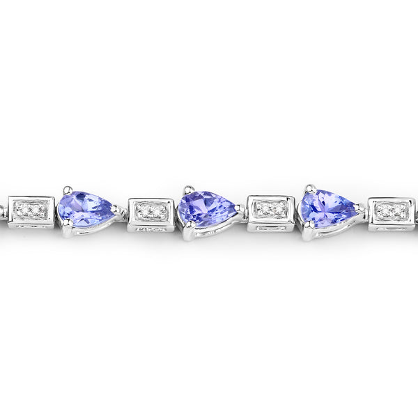 14K White Gold 3.89 Carat Genuine Tanzanite and White Diamond Bracelet