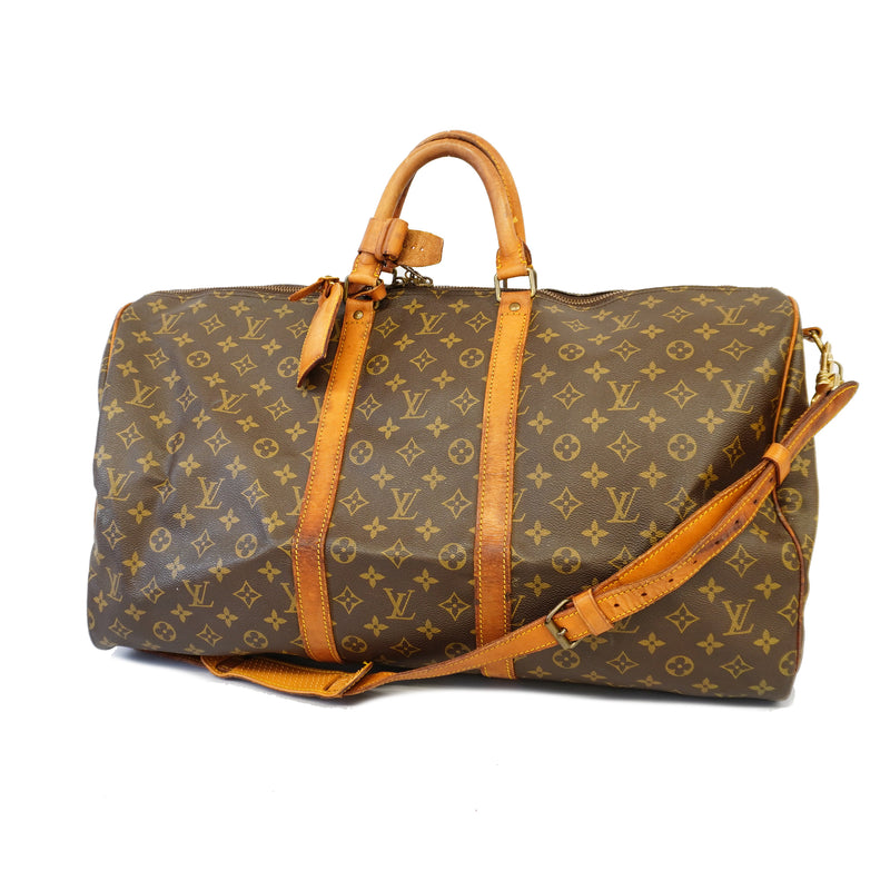 Auth Louis Vuitton Boston Bag Monogram Keepall Bandolier 55 M41414 Unisex