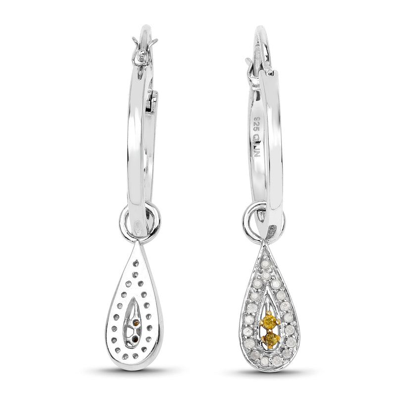 0.26 Carat Genuine White Diamond and Yellow Diamond .925 Sterling Silver Earrings