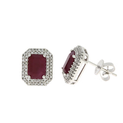 Natural 2.62ct Ruby Diamond Earrings 14KT White Gold