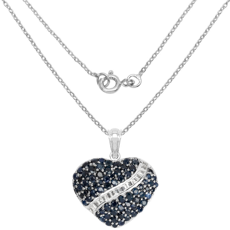 4.60 Carat Genuine Blue Sapphire and White Topaz .925 Sterling Silver Pendant