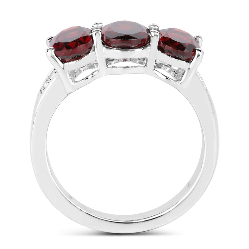 3.56 Carat Genuine  Garnet and White Topaz .925 Sterling Silver Ring