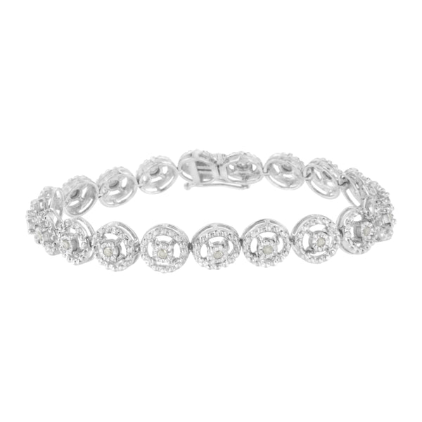 .925 Sterling Silver 1/2 Cttw Diamond Nested Circle Miracle Set Open Wheel 7.25" Fashion Link Bracelet (I-J Color, I3 Clarity)