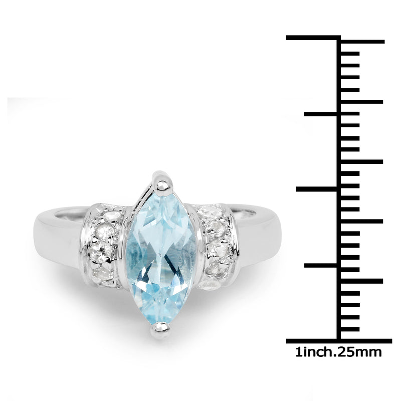 2.10 Carat Genuine Blue Topaz and White Topaz .925 Sterling Silver Ring