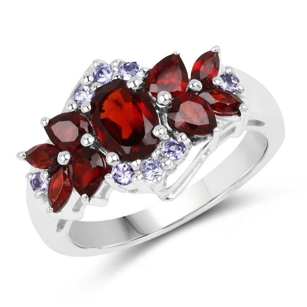 2.52 Carat Genuine Garnet and Tanzanite .925 Sterling Silver Ring