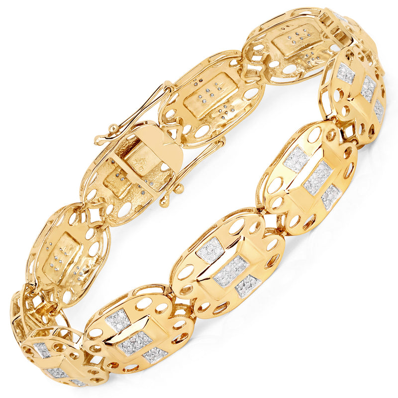 14K Yellow Gold Plated 0.96 Carat Genuine White Diamond .925 Sterling Silver Bracelet