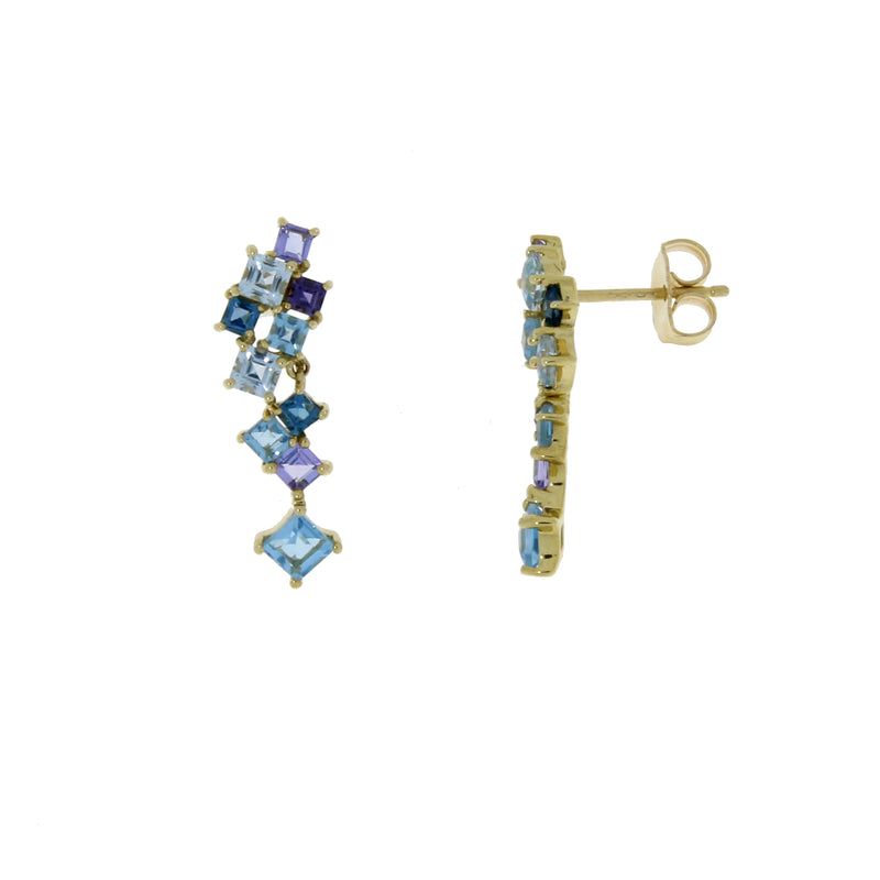 Genuine Blue Topaz Dangle Earrings 10KT Yellow Gold