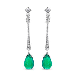 GRS Certified 18K White Gold Natural Green Zambian Emerald and 5/8 Cttw Diamond Drop and Dangle Earrings (F-G Color VS2-SI1 Clarity)