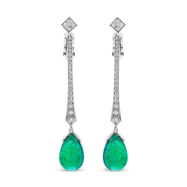 GRS Certified 18K White Gold Natural Green Zambian Emerald and 5/8 Cttw Diamond Drop and Dangle Earrings (F-G Color VS2-SI1 Clarity)