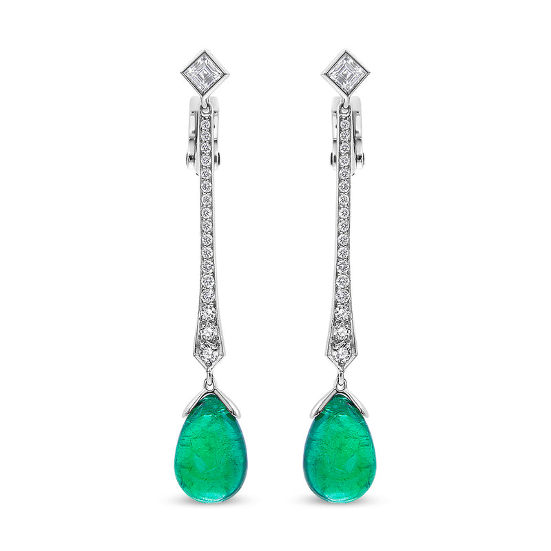 GRS Certified 18K White Gold Natural Green Zambian Emerald and 5/8 Cttw Diamond Drop and Dangle Earrings (F-G Color VS2-SI1 Clarity)