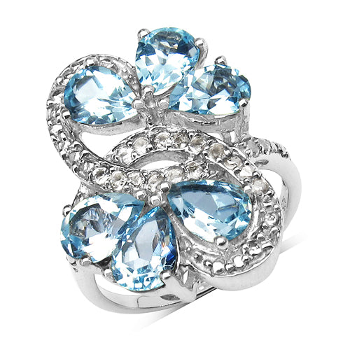 5.13 Carat Genuine Blue Topaz & White Topaz .925 Sterling Silver Ring