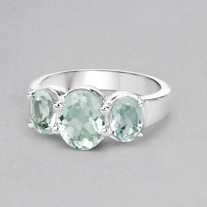 3.30 Carat Genuine Green Amethyst .925 Sterling Silver Ring