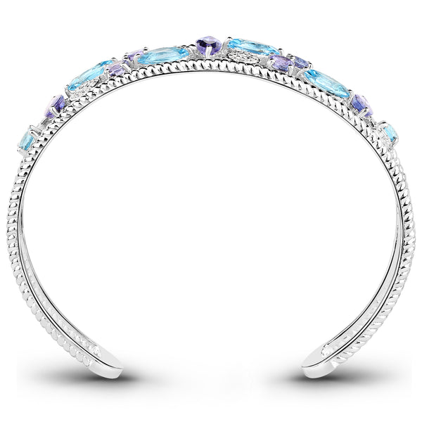 6.05 Carat Genuine Multi Stones .925 Sterling Silver Cuff Bangle