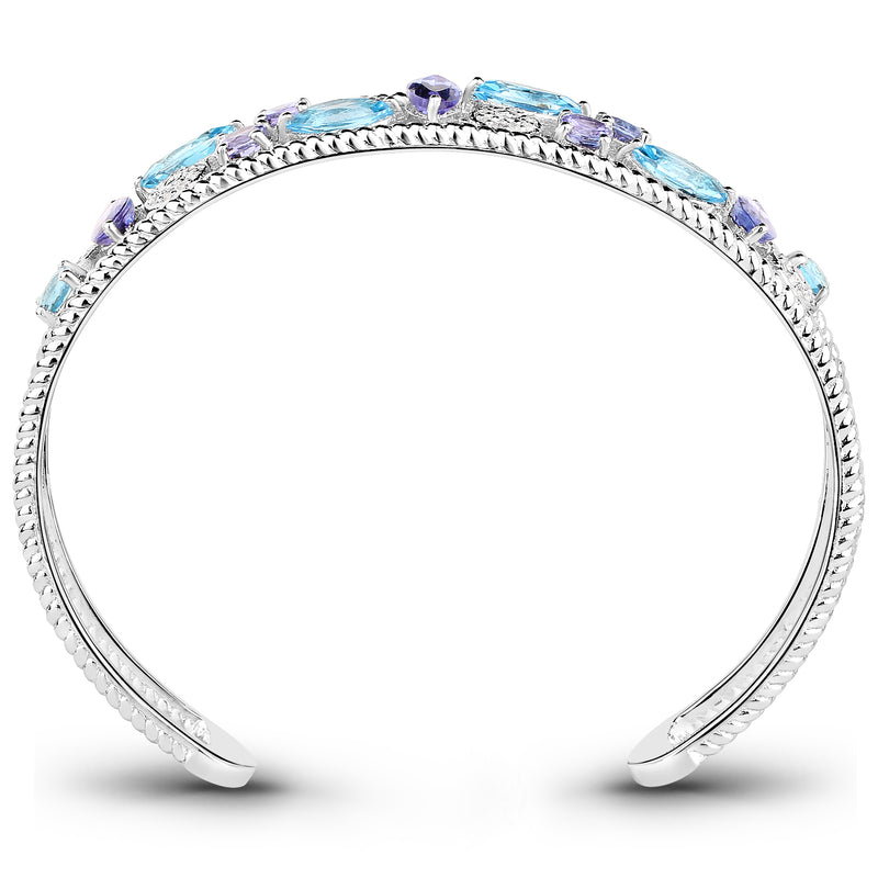 6.05 Carat Genuine Multi Stones .925 Sterling Silver Cuff Bangle