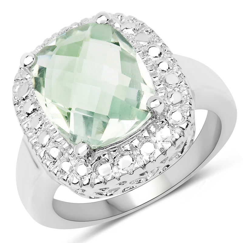 4.20 Carat Genuine Green Amethyst .925 Sterling Silver Ring