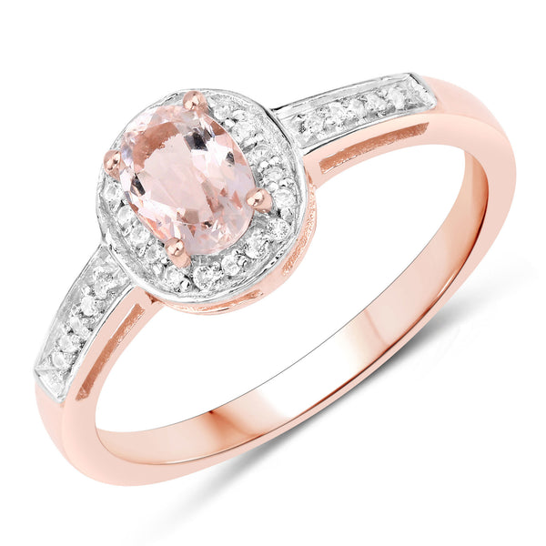 0.81 Carat Genuine Morganite and White Topaz .925 Sterling Silver Ring