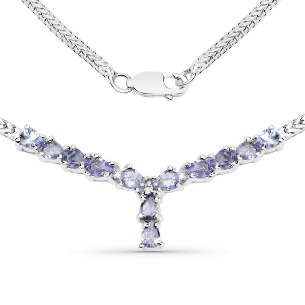 1.69 Carat Genuine Tanzanite and White Diamond .925 Sterling Silver Necklace