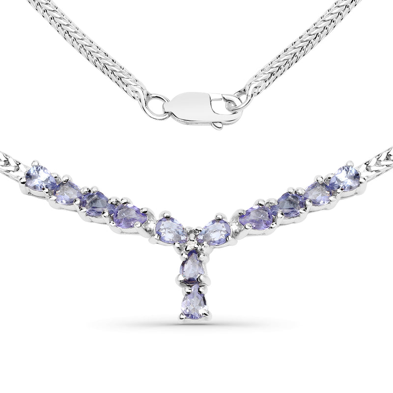 1.69 Carat Genuine Tanzanite and White Diamond .925 Sterling Silver Necklace
