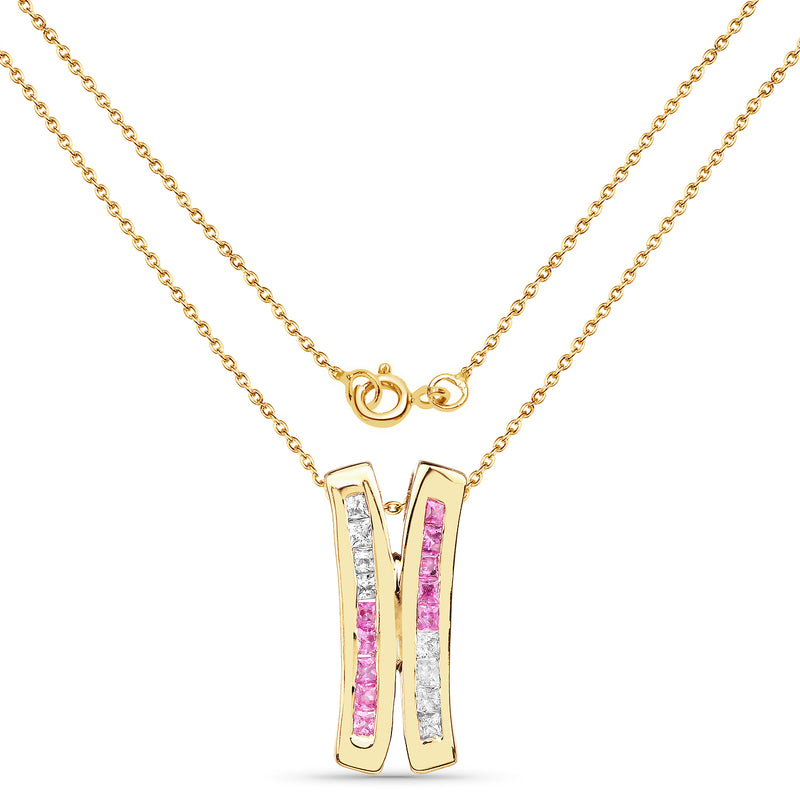 14K Yellow Gold Plated 1.08 Carat Genuine Pink Sapphire and White Sapphire .925 Sterling Silver Pendant