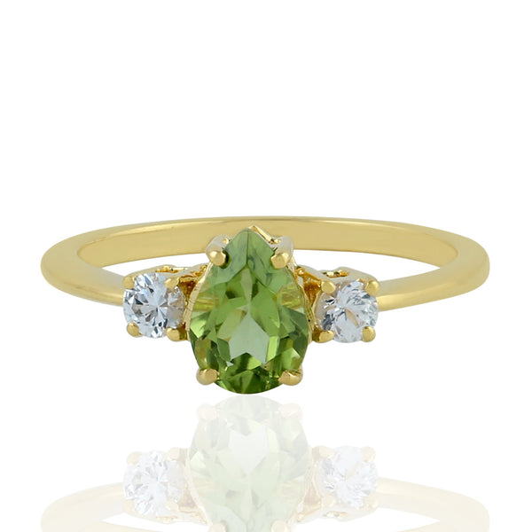 1.08ct Peridot Stackable Ring 18k Yellow Gold Sapphire Handmade Jewelry