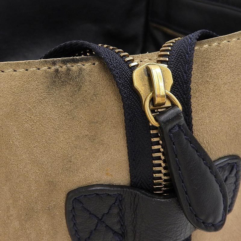 Celine Luggage Mini Shopper Handbag Velor Leather Beige Black