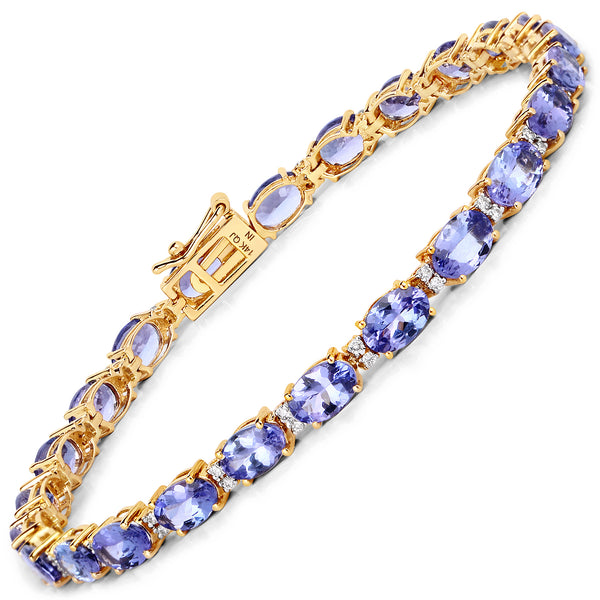 10.87 Carat Genuine Tanzanite and White Diamond 14K Yellow Gold Bracelet