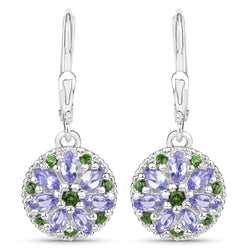 1.48 Carat Genuine Tanzanite & Chrome Diopside .925 Sterling Silver Earrings