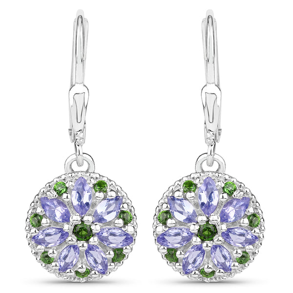 1.48 Carat Genuine Tanzanite & Chrome Diopside .925 Sterling Silver Earrings